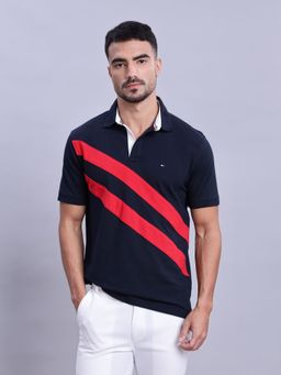 Tommy Hilfiger - Mens Blue Diagonal Striped Polo T-Shirt