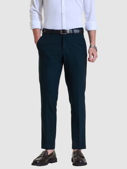 Snitch - Men Teal Polyester Formal Trouser