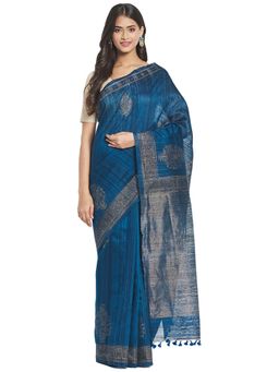 Fabindia - Blue Hand Block Print Silk Sari