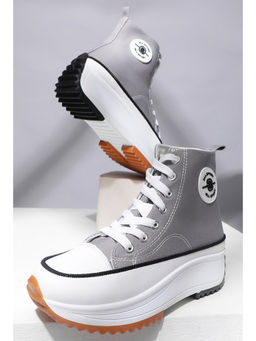 MOZAFIA - Women Grey Casual Comfortable Lifestyle Ankle Sneakers