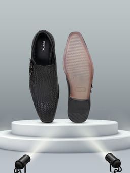 EZOK - Mens Black Leather Stylish and Comfortable Monk Straps