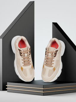 EZOK - Mens Beige Stylish and Comfortable Lace-Up Sneakers