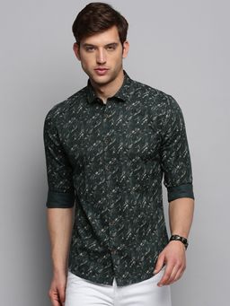 SHOWOFFFF - Mens Spread Collar Printed Olive Classic Shirt