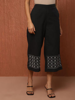 Fabindia - Black Cotton Chikankari Culottes