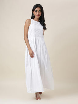 Fabindia - White Cotton Chikankari Maxi Dress