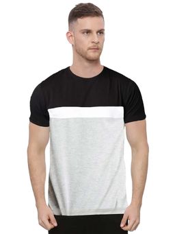 LEOTUDE - Men Grey Colorblock Black Grey Regular Fit T-shirt