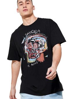 LEOTUDE - Men Black Graphic Printed Regular Fit T-shirt