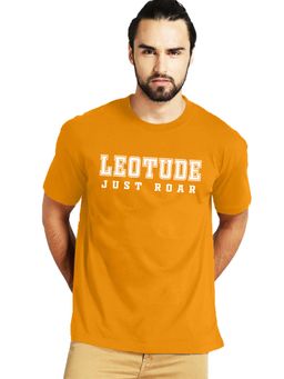 LEOTUDE - Men Mustard Typography Printed Crew Neck T-shirt