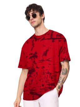 LEOTUDE - Men Red Tie and Dye Print T-shirt