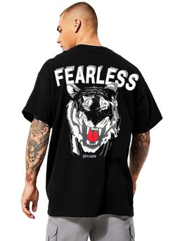 LEOTUDE - Men Black Fearless Graphic Oversized T-shirt