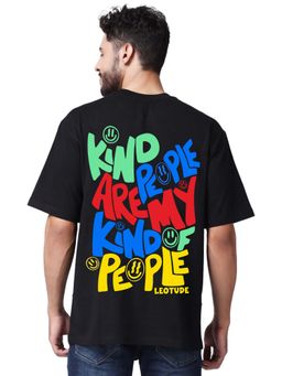 LEOTUDE - Men Black Typography Printed Oversized T-shirt