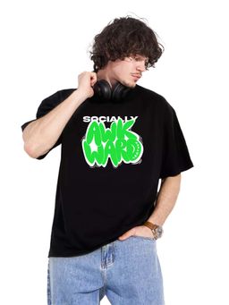 LEOTUDE - Men Black Printed Oversized T-shirt