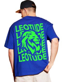 LEOTUDE - Men Blue Waves Printed Oversized T-shirt