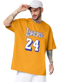 LEOTUDE - Men Mustard Typography Printed Oversized T-shirt