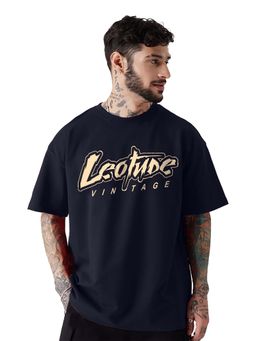 LEOTUDE - Men Navy Blue Printed Oversized T-shirt