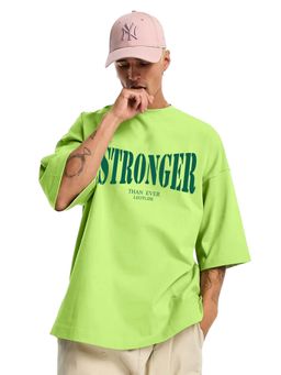 LEOTUDE - Men Green Stronger Typography Printed Oversized T-shirt