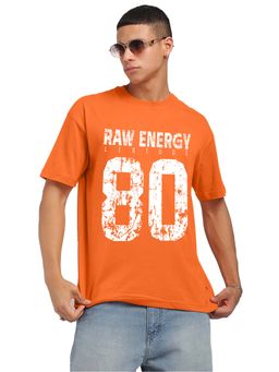 LEOTUDE - Men Orange Half Sleeves Raw Energy Oversized T-shirt