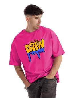 LEOTUDE - Men Pink Printed Oversized T-shirt