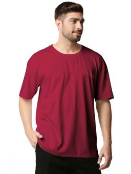 LEOTUDE - Men Maroon Solid Oversized T-shirt