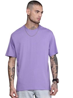 LEOTUDE - Men Purple Solid Oversized T-shirt