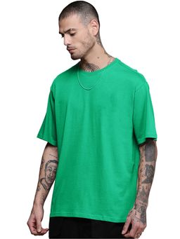 LEOTUDE - Men Rama Green Solid Oversized T-shirt