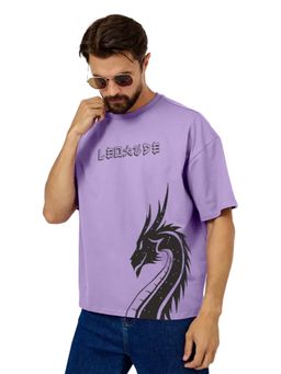 LEOTUDE - Men Purple Dragon Graphic Printed Oversized T-shirt