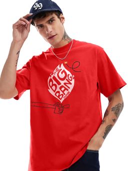 LEOTUDE - Men Red Bang Printed Oversized T-shirt