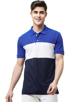LEOTUDE - Men Blue Colorblock Polo T-shirt