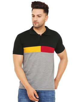 LEOTUDE - Men Multi-Color Colorblock Polo T-shirt