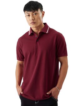 LEOTUDE - Men Maroon Solid Polo T-shirt