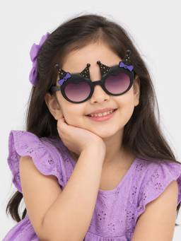 DukieKooky - Kids Unisex Black & Black UV Protected Round Sunglasses (DKSG633A)