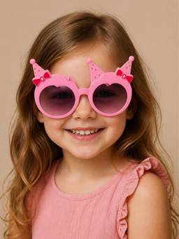 DukieKooky - Kids Unisex Pink & Black UV Protected Round Sunglasses (DKSG633D)
