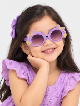 DukieKooky - Kids Unisex Purple & Black UV Protected oval Sunglasses (DKSG636B)