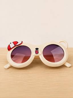 DukieKooky - Kids Unisex Cream & Black UV Protected Round Sunglasses (DKSG638A)