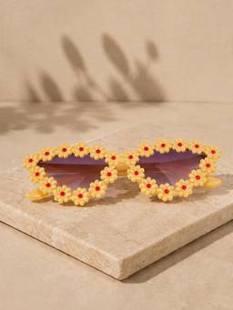 DukieKooky - Kids Unisex Yellow & Black UV Protected Cateye Sunglasses (DKSG641B)