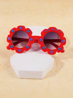DukieKooky - Kids Girl Red & Black UV Protected Round Sunglasses (DKSG648B)