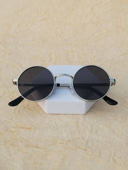 DukieKooky - Kids Unisex Silver & Black UV Protected Round Sunglasses (DKSG725C)