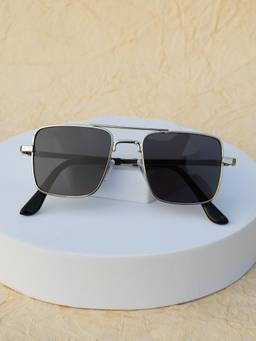 DukieKooky - Kids Unisex Silver & Black UV Protected Square Sunglasses (DKSG726C)