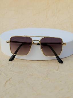 DukieKooky - Kids Unisex Golden & Brown UV Protected Square Sunglasses (DKSG726G)