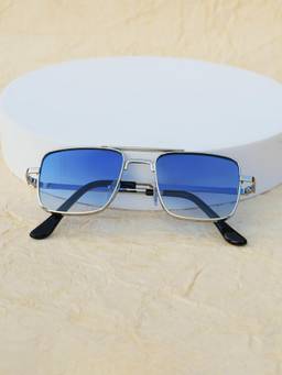 DukieKooky - Kids Unisex Silver & Blue UV Protected Square Sunglasses (DKSG726I)