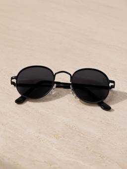 DukieKooky - Kids Unisex Black & Black UV Protected Round Sunglasses (DKSG727A)