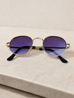 DukieKooky - Kids Unisex Golden & Blue UV Protected Round Sunglasses (DKSG727L)