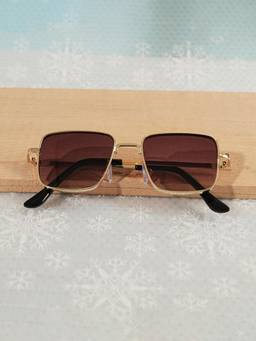 DukieKooky - Kids Unisex Golden & Brown UV Protected Square Sunglasses (DKSG728G)