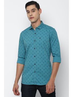 Allen Solly - Men Turquoise Custom Fit Print Full Sleeves Casual Shirt
