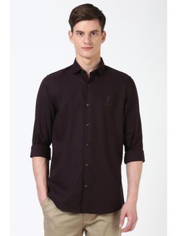 Peter England - Men Wine Slim Fit Solid Shirt