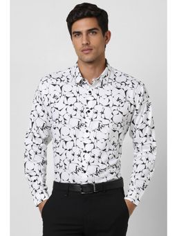 Van Heusen - Men White Slim Fit Print Full Sleeves Party Shirt