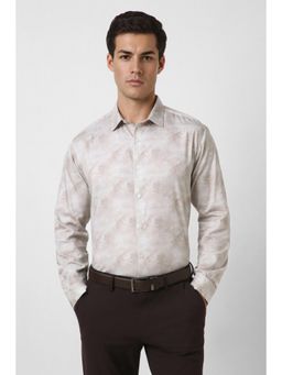 Van Heusen - Men Beige Slim Fit Print Full Sleeves Party Shirt