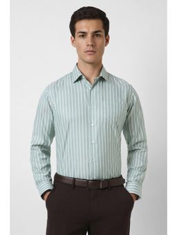 Van Heusen - Men Green Slim Fit Stripe Full Sleeves Formal Shirt