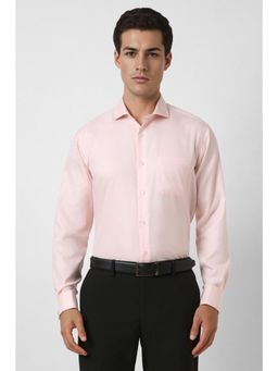 Van Heusen - Men Peach Regular Fit Textured Full Sleeves Formal Shirt