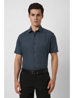 Van Heusen - Men Black Regular Fit Check Half Sleeves Formal Shirt